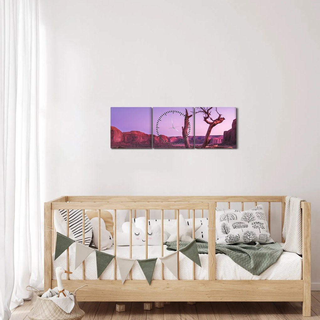 Vászonkép - Fa a vörös szikláknál (órával) (90x30 cm)