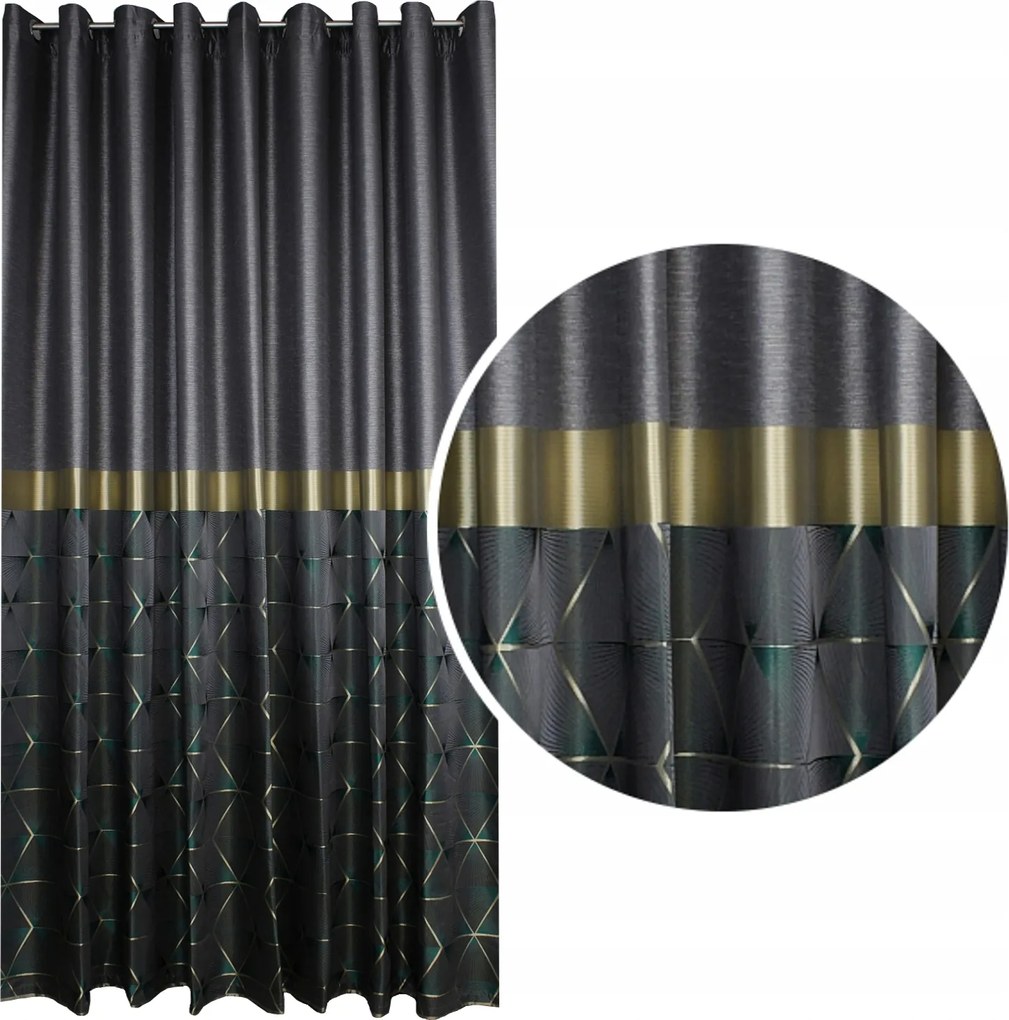 Függöny Arany Csíkos Geometrikus Zöld 300x250 cm