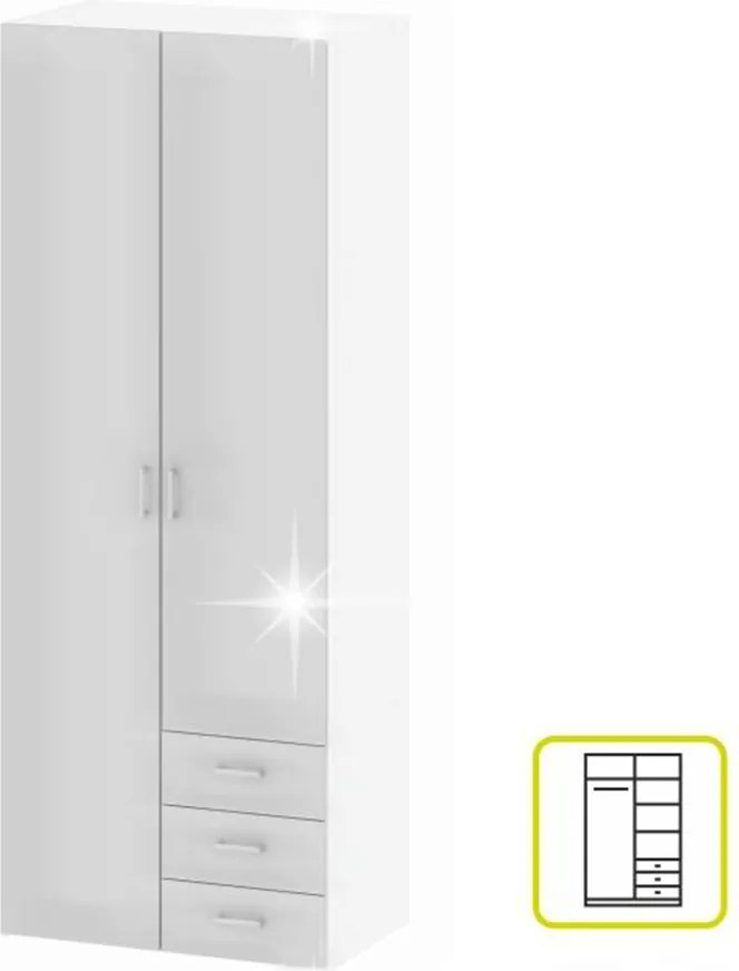 szekrény, 2 -ajtós, fehér extra magasfényű, GWEN 70425