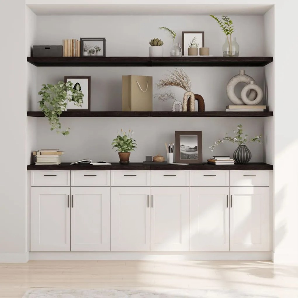 sötétbarna kezelt tömör tölgyfa fali polc 200 x 60 x (2-4) cm