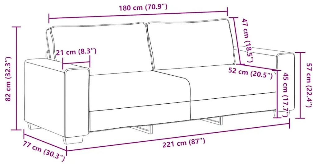 3 személyes felhőszürke szövet kanapé 180 cm