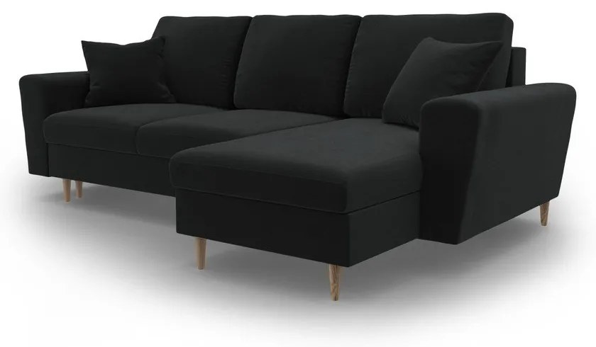 Fekete bársony kinyitható tárolóhelyes sarokkanapé Kyoto – Cosmopolitan Design