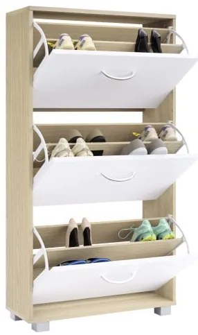 Casaria® Cipősszekrény 115x60x24 cm - tölgy/fehér
