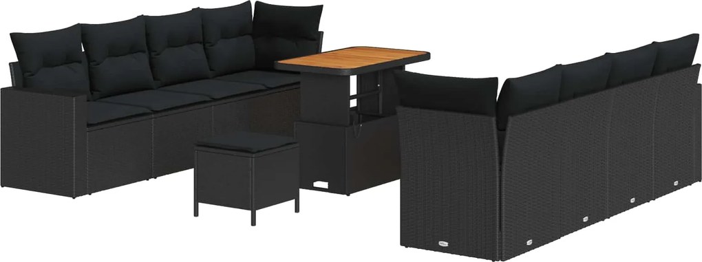 vidaXL Kerti Kanapé Szett 11 pcs Fekete polirattan