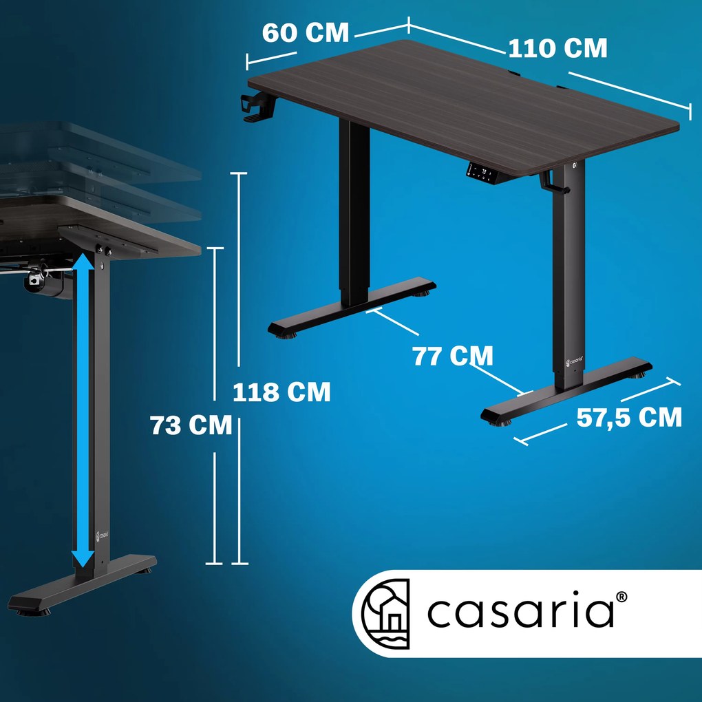 Casaria® Állítható magasságú barna irodai íróasztal - 110x60x118 cm