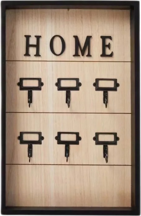 Doboz szekrény kulcstartó 6 akasztós Home fekete