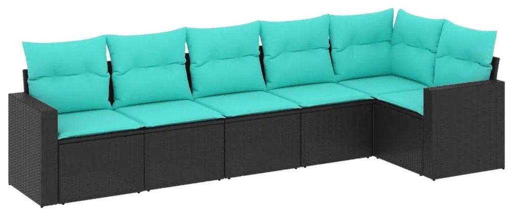 6 részes fekete polyrattan kerti ülőgarnitúra párnával