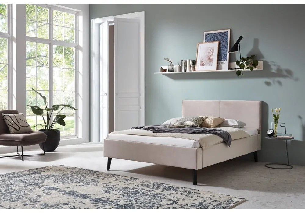 Fehér-krémszínű kárpitozott franciaágy ágyrács nélkül 140x200 cm Leira – Meise Möbel