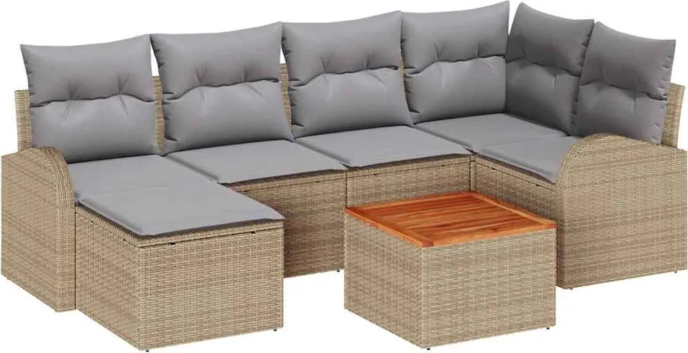vidaXL Kerti Kanapé Szett párnával 7 pcs Bézs polirattan