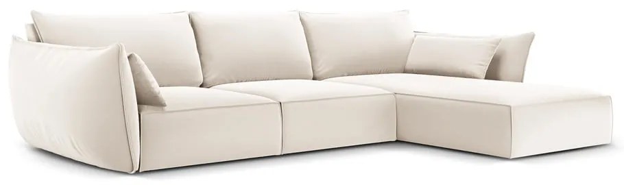 Bézs bársony sarokkanapé (jobb oldali-heverő résszel) Vanda – Mazzini Sofas