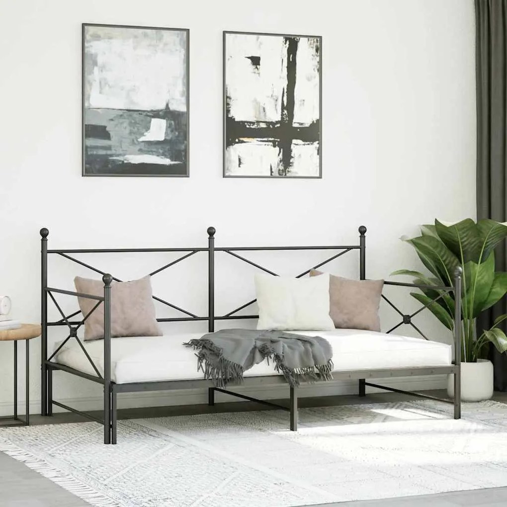 kihúzható kanapéágy matrac nélkül fekete 100x200 cm acél