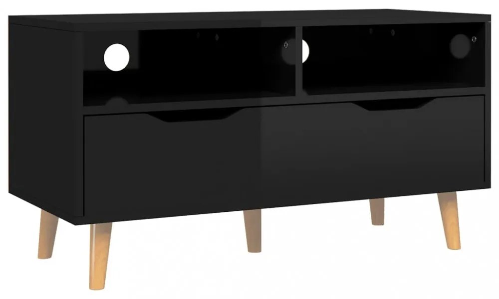 magasfényű fekete szerelt fa TV-szekrény 90 x 40 x 48,5 cm