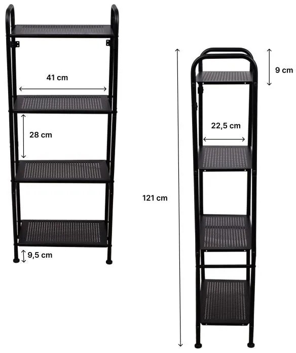 Erga Miki, 4 polcos állvány 420x220x1065mm, fekete matt, ERG-YKA-P.MIKI-4