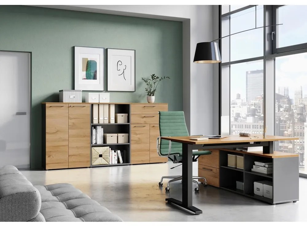 Antracitszürke-natúr színű szekrény tölgyfa dekorral 42x61 cm Agenda – Germania