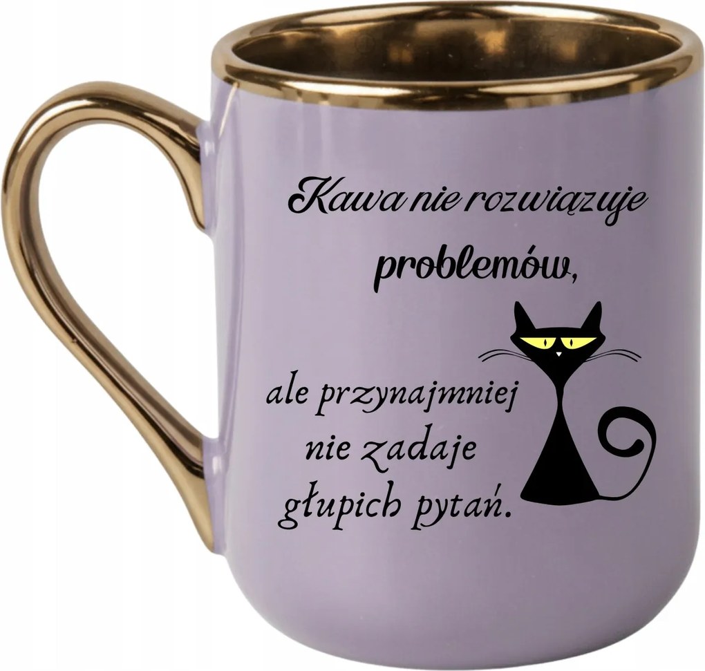 Elegáns bögre „a kávé nem oldja meg a problémákat” macska, humor 330 Lila