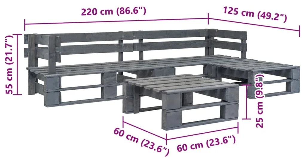 4 részes szürke fa kerti raklap-ülőgarnitúra