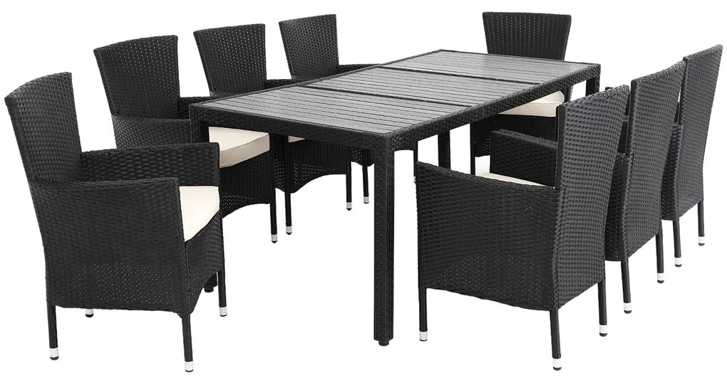 Casaria® Kerti rattan szett Berlin 1+8 fekete - WPC