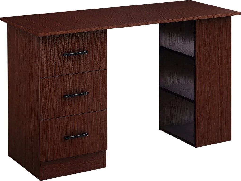 HOMCOM Íróasztal 3 Forgatható Fiókkal és 3 Polccal, 120 cm-es Fa Íróasztal Hálószobába, Dió szín | Aosom