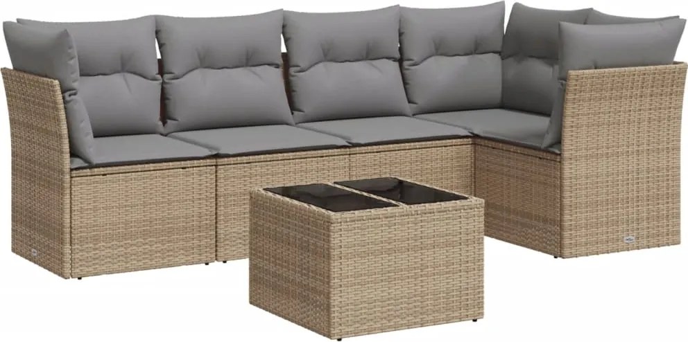vidaXL 6 részes bézs polyrattan kerti ülőgarnitúra párnával