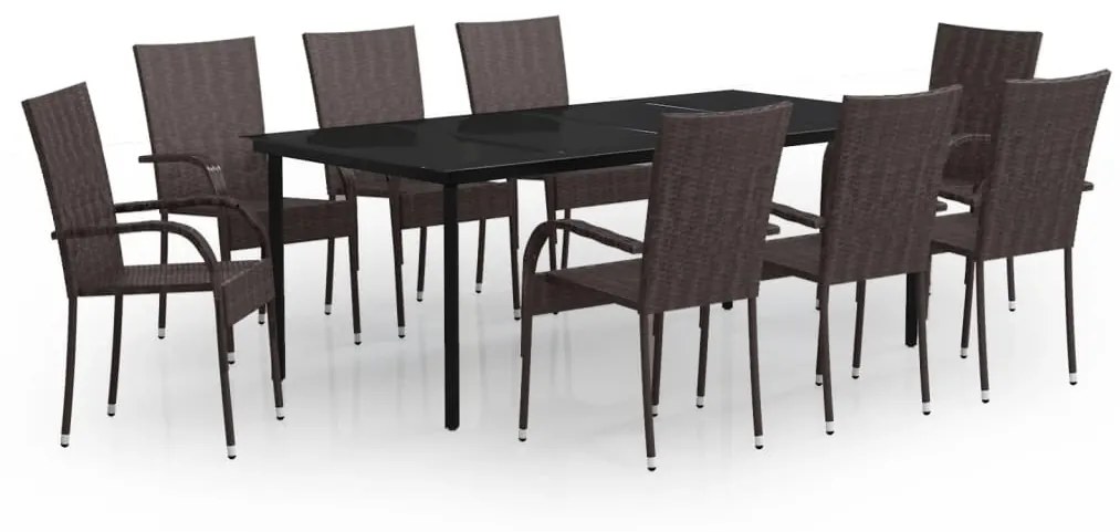 vidaXL 9 részes fekete-barna színű kerti étkezőgarnitúra
