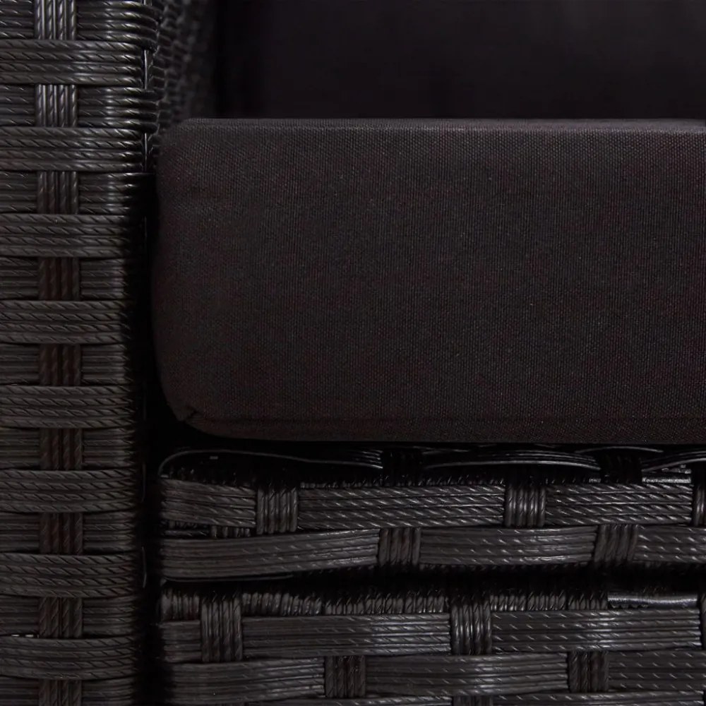 fekete polyrattan kétszemélyes kerti kanapé párnákkal 124 cm