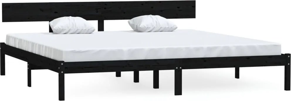 vidaXL Super King fekete tömör fenyőfa ágykeret 180 x 200 cm