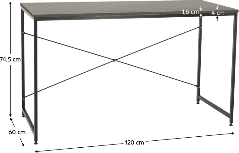 Íróasztal, beton/fekete, 120x60 cm, MELLORA