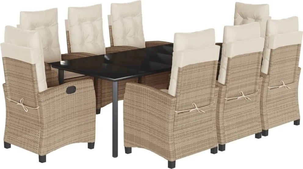 vidaXL 9 részes bézs polyrattan kerti étkezőgarnitúra párnákkal