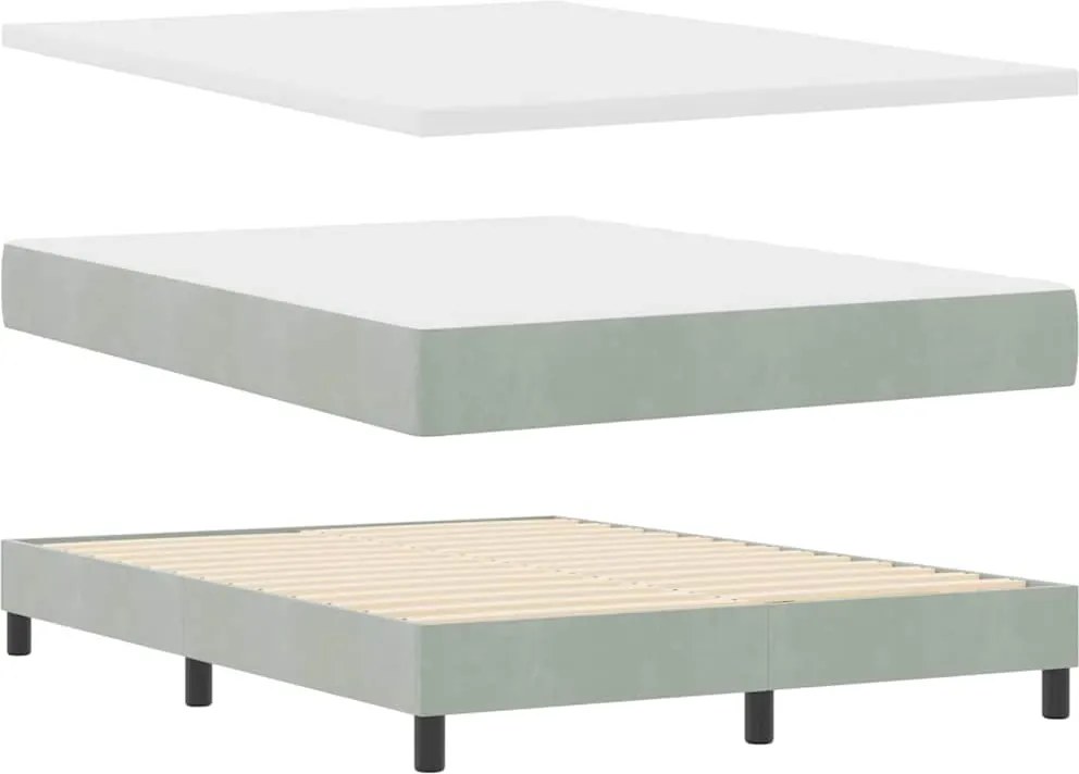 vidaXL LED Box Spring Ágy matracmal Világosszürke 140 x 200 cm Bársony