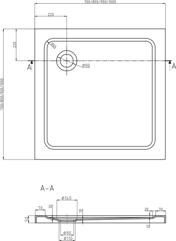 Mexen Flat slim négyzet alakú zuhanytálca 80 x 80 cm, fehér, krómozott szifon - 40108080