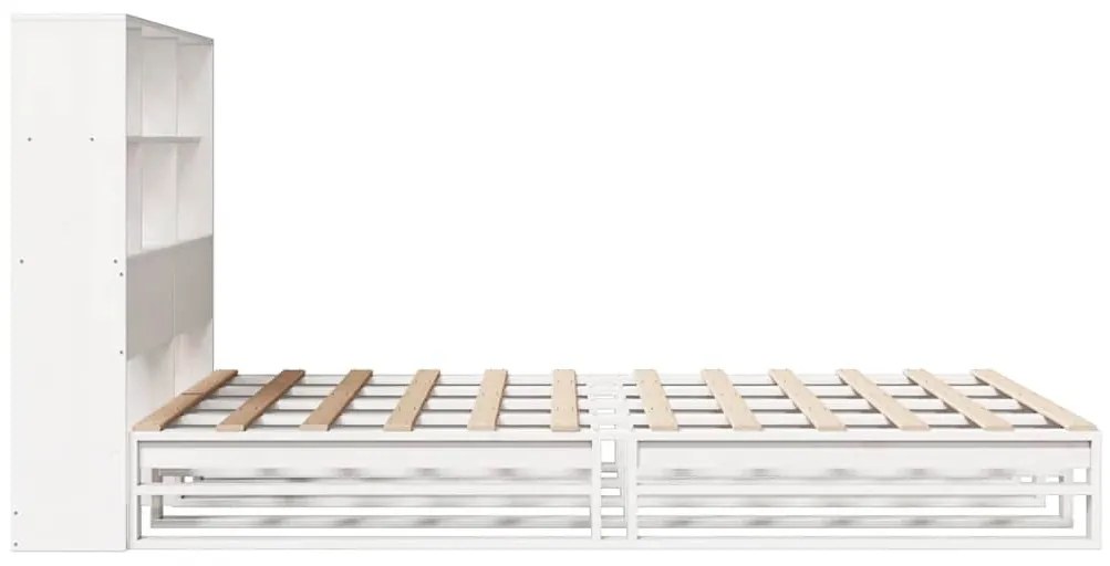 fehér tömör fa könyvespolcos ágy matrac nélkül 140 x 200 cm