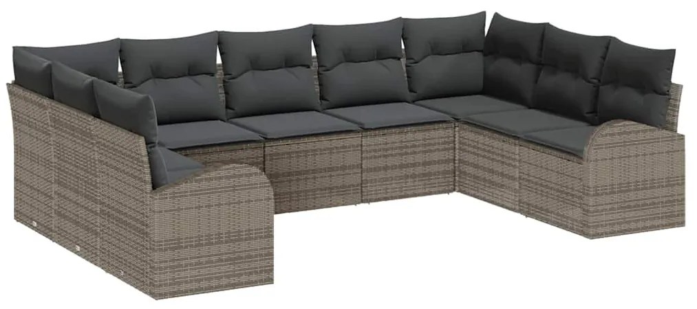 vidaXL Kanapé Szett párnával 9 pcs Szürke Poly Rattan