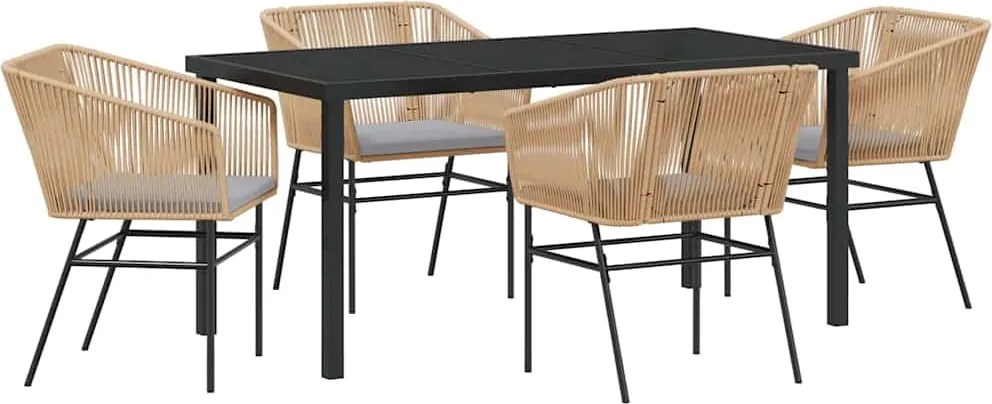 vidaXL Kert étkező szett párnával 5 pcs Barna Porszórt acél