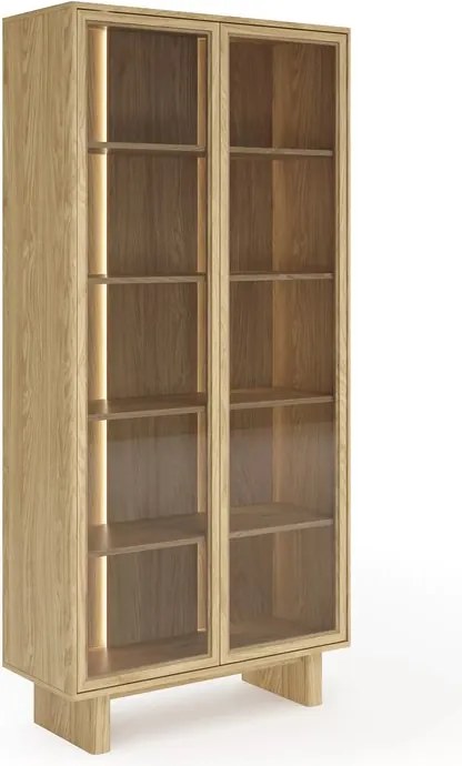 Bellora magas vitrinszekrény 94 cm világítással - olajozott tölgy