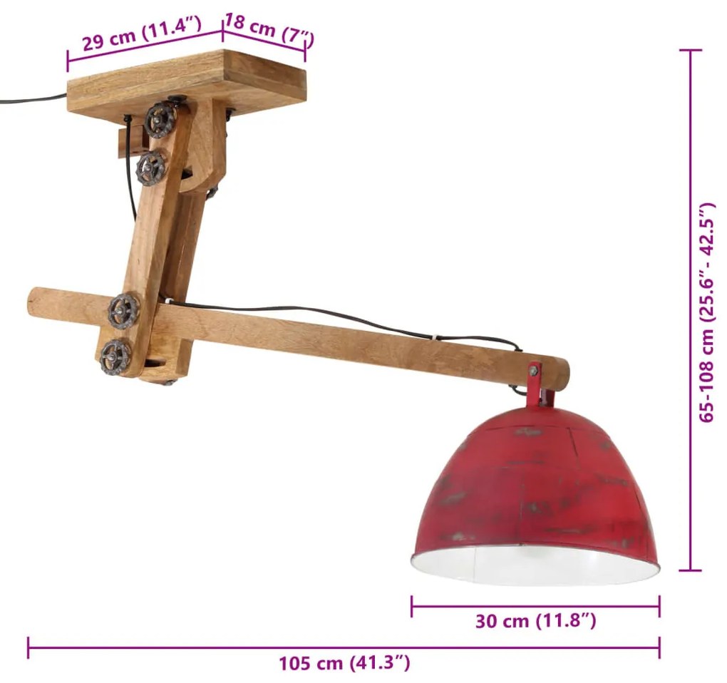 kopott piros mennyezeti lámpa 25 W 105x30x65-108 cm E27