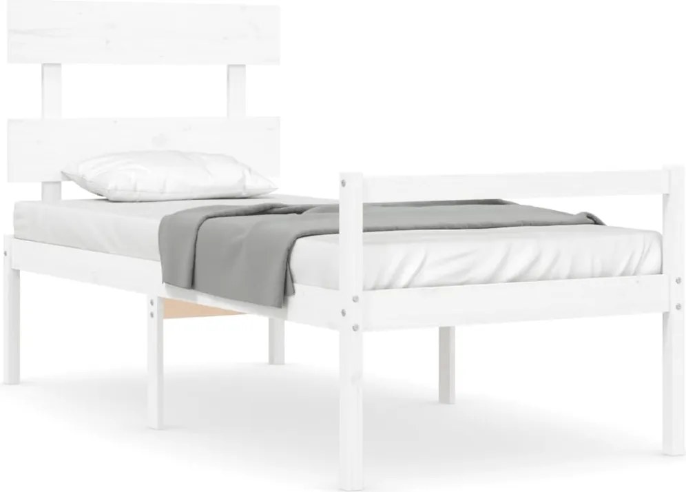 vidaXL fehér tömör fa ágy időseknek fejtámlával 90x200 cm