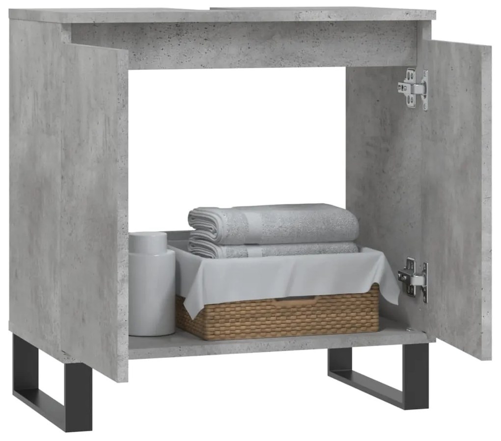 Betonszürke szerelt fa fürdőszobaszekrény 58x33x60 cm
