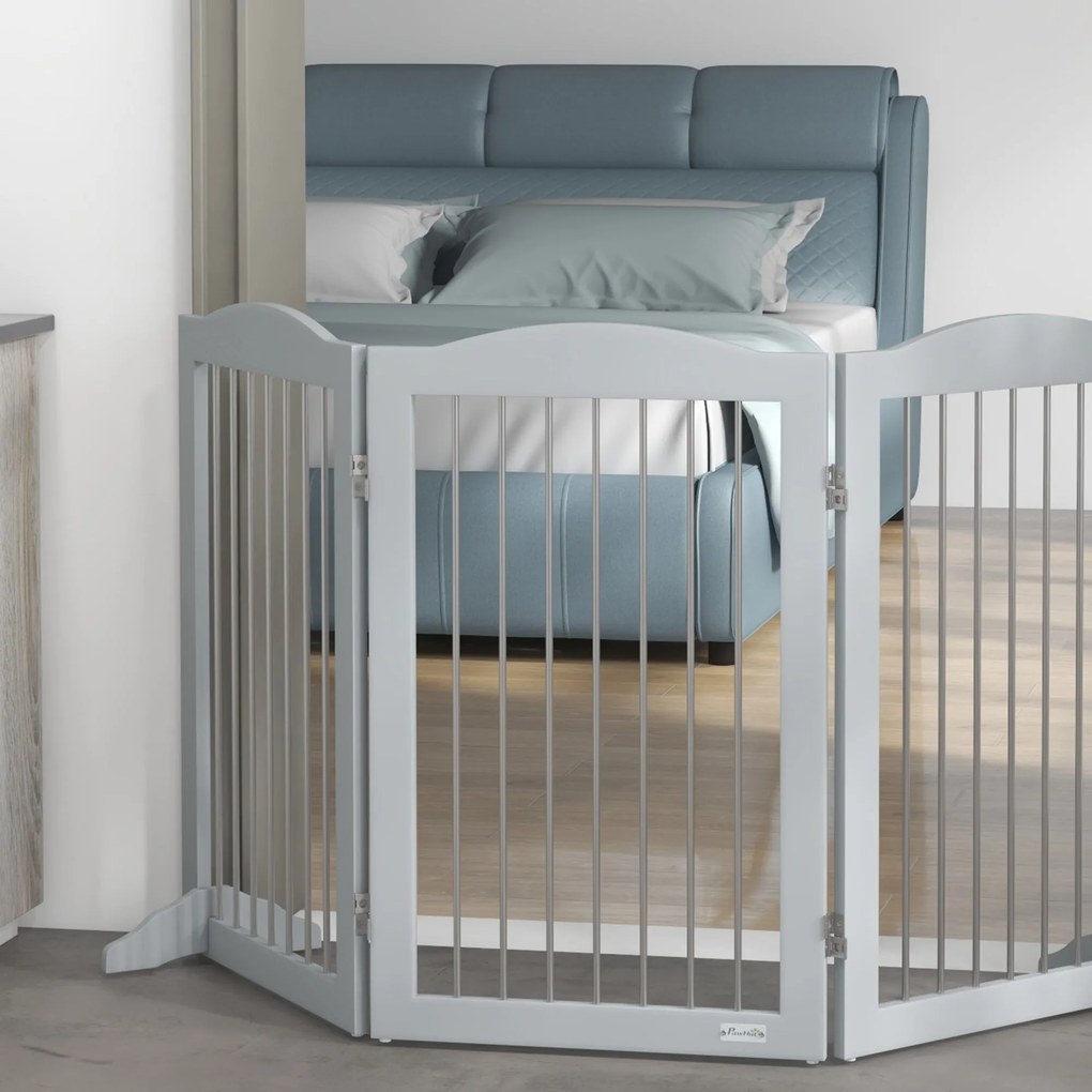 PawHut Összecsukható Biztonsági Rács, 3-Panele Dog Gate, 2 Támogató Lábbal, 80cm Magasság, Ajtókhoz, Folyosókhoz, Szobákhoz és Lépcsőkhöz, Szürke | Ao