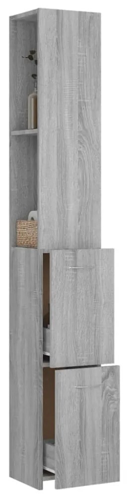 szürke sonoma színű szerelt fa fürdőszobaszekrény 25x26,5x170cm