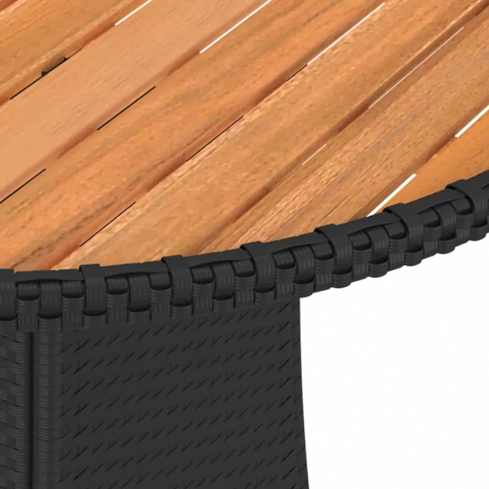 fekete polyrattan és tömör akácfa kerti étkezőasztal Ø 70 cm
