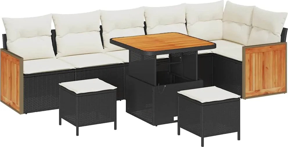 vidaXL Kerti Kanapé Szett párnával 9 pcs Fekete és Krém