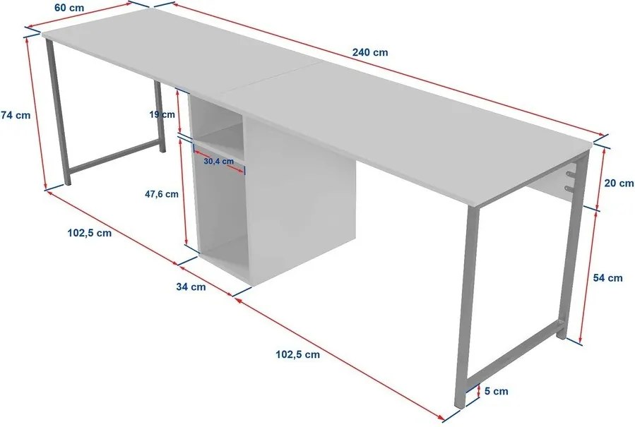 Íróasztal borovi fenyő dekorral 60x240 cm Twin – Kalune Design