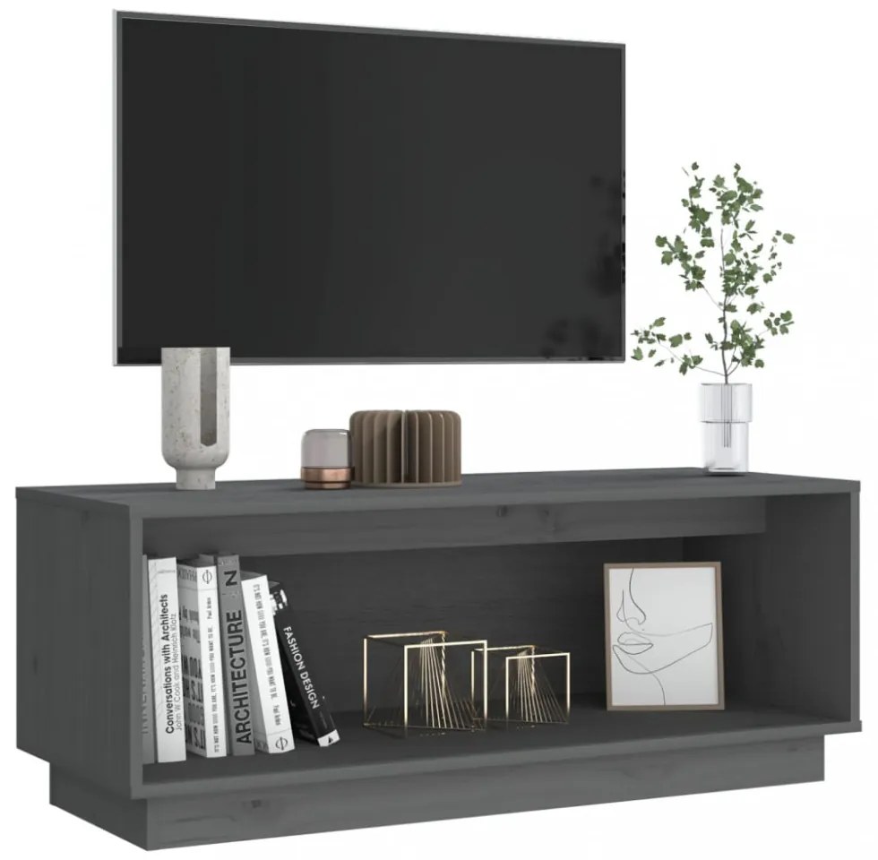 szürke tömör fenyőfa TV-szekrény 90 x 35 x 35 cm