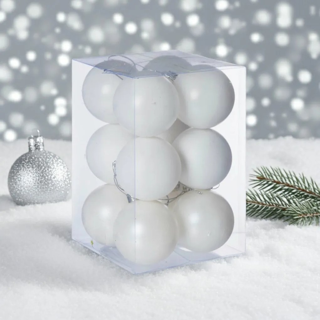 Fehér műanyag karácsonyi gömb szett 12x6cm