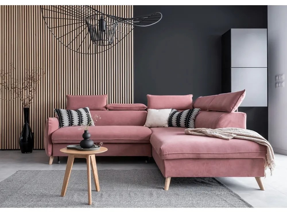 Világos rózsaszín bársony kinyitható sarokkanapé (jobb oldali) Sweet Harmony – Miuform