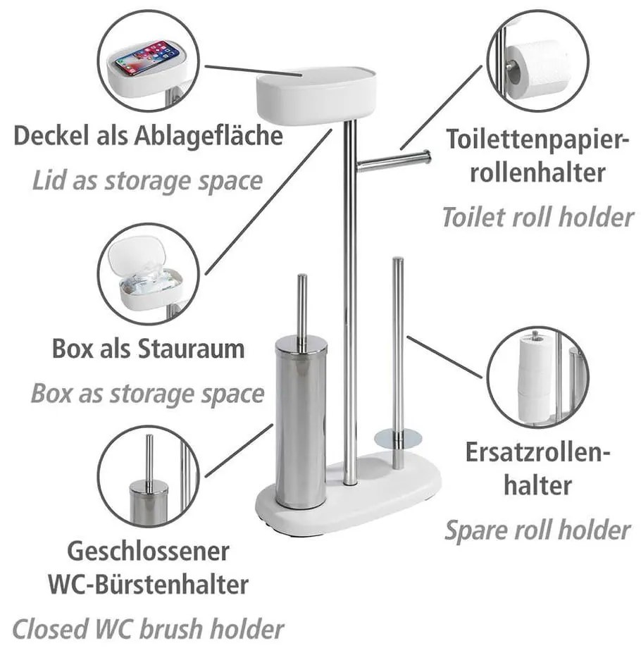 Fehér-ezüstszínű rozsdamentes acél WC-papír tartó állvány tartóval Rivazza – Wenko