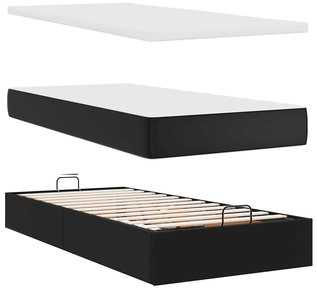 fekete műbőr ottomán ágy matraccal 80x200cm