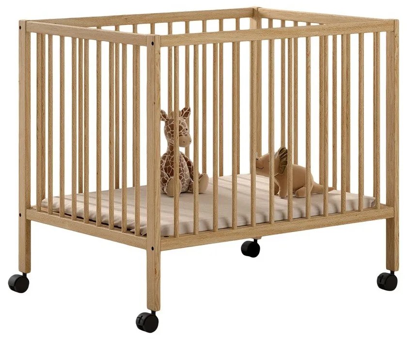 Natúr színű bükkfa járóka állítható magassággal-gurulós 95x75 cm Dino – Vipack