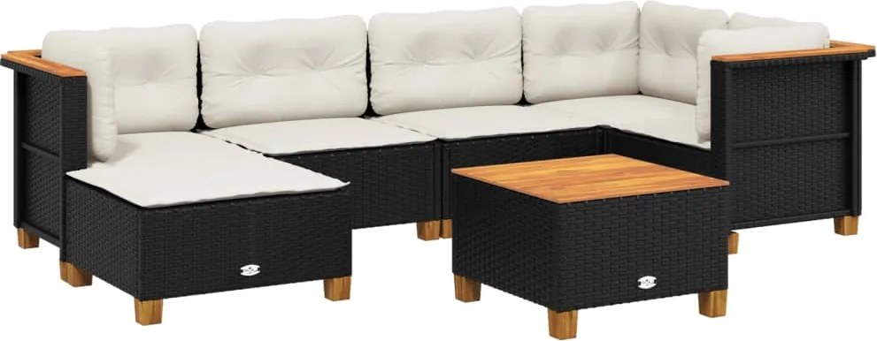 vidaXL 7 részes fekete polyrattan kerti ülőgarnitúra párnával