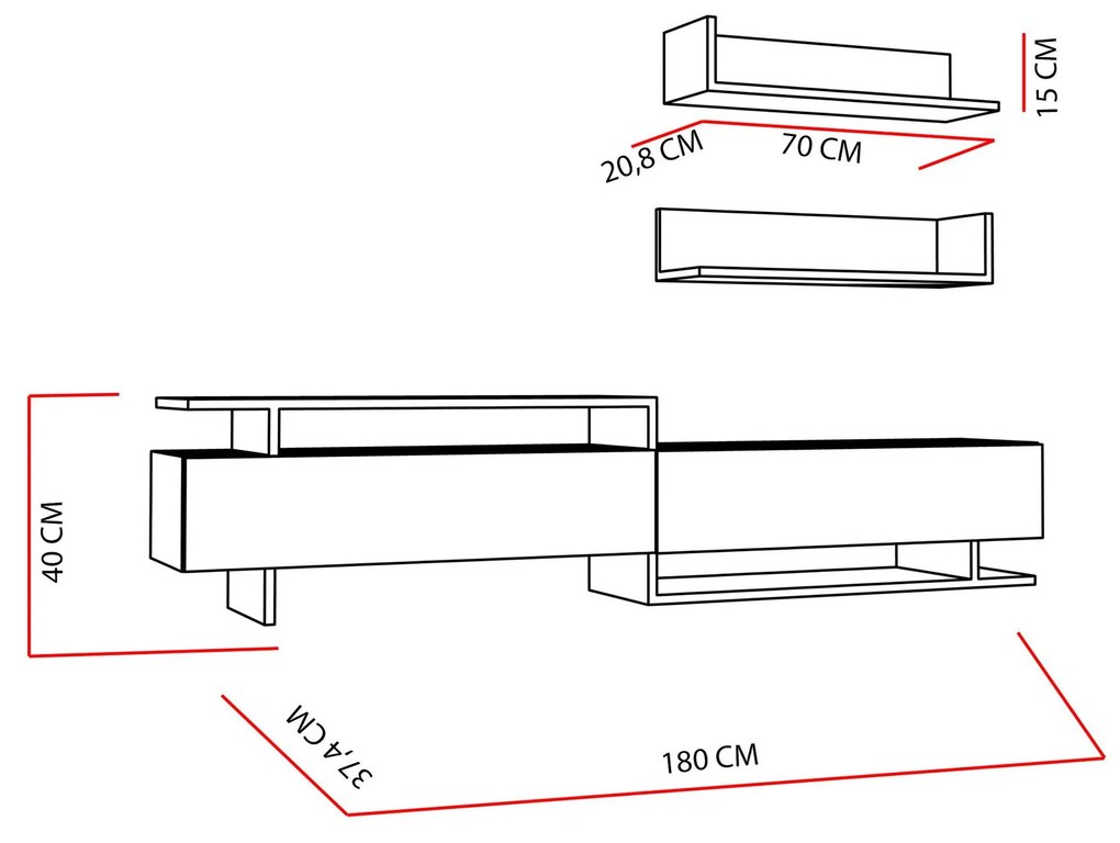Nappali fal Alcaraz (teak + fehér)  . 1101400
